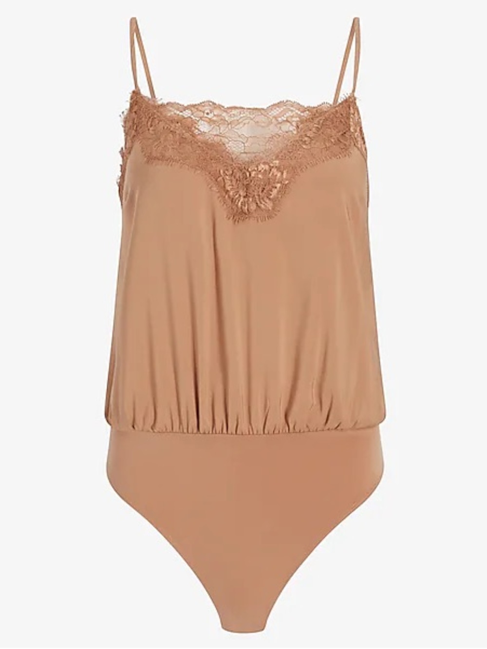 Express Lace-Trim Satin Bodysuit